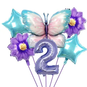 Ballon Numéro Fleur Papillon Film Aluminium Décoration Fête Anniversaire Étoile Ballon Aluminium pour Fête Enfants