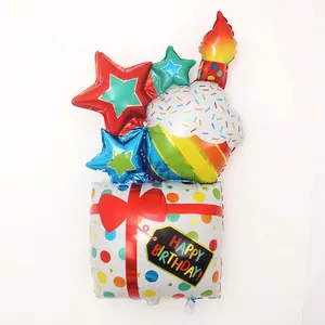 Star cupcake gift box foil balloon for kids birthday party decoration on white background