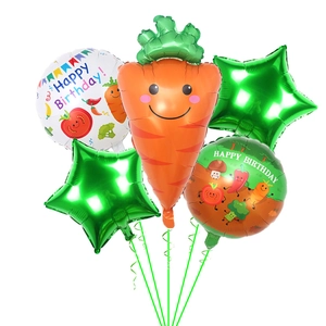 5-piece vegetable-themed aluminum foil balloon set with carrot and happy birthday motifs