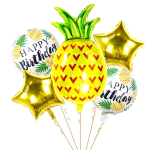 5-pack tropical pineapple balloon set including star and round birthday foil balloons