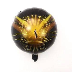 Black round foil balloon with gold stage lights and elegant female illustration design