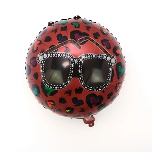 Sunglasses pattern round foil balloon with colorful leopard print heart decorations