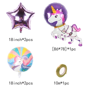 Set palloncini unicorno astronauta con stelle viola per festa di compleanno bimbi