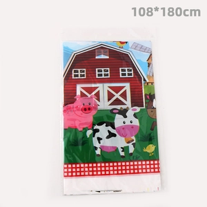 108x180cm Farm animals party plastic tablecloth with barn, cow, pig and chicken design