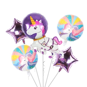 Set di palloncini unicorno astronauta con stampe arcobaleno e stelle viola per feste