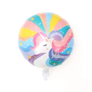 Palloncino a unicorno tondo in alluminio con criniera arcobaleno per decorazione di feste