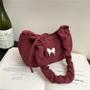 Sac Sous le Bras pour Femmes Décoration Papillon Simili Daim Bandoulière Plissée Mode Sac Hobo Sac à Main