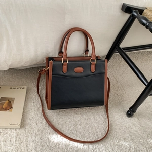 Minimalist Retro Patchwork PU Leather Tote Bag For Women Large Capacity Business Commuter Handbag Crossbody Shoulder Bag