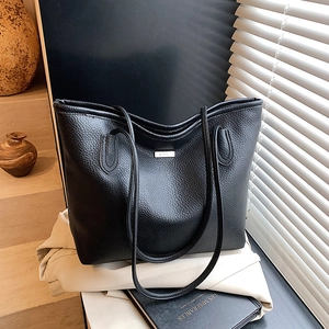 Borsa Tote da Donna in Pelle PU a Grana Moda Grande Capacità Cuciture Borsa a Spalla Pendolare Tinta Unita Elegante Borsa da Lavoro Ufficio