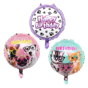 Lot de ballons ronds en aluminium de 18 pouces avec pattes de chat et chien pour anniversaire