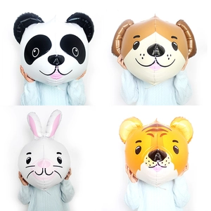 Ballons en Aluminium 4D en Forme de Tête d'Animal de Dessin Animé Panda Lapin Tigre Chien Ballons Mylar pour Décoration de Fête d'Anniversaire d'Enfants