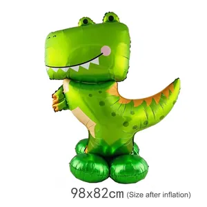 Standing 4D green dinosaur foil balloon for birthday party decor, 98x82cm inflated size
