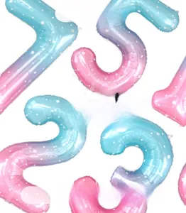 Detail of 40-inch gradient starry sky number balloons showing metallic foil and star patterns