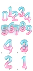 Detail view of 40-inch gradient starry sky blue and pink foil number balloons