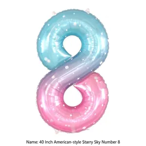 40 inch starry sky gradient number 8 foil balloon for birthday party decoration