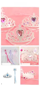Detail von silberner Herz-Strass-Tiara und Schneeflocken-Zauberstab mit Bändern