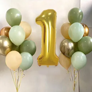 Goldenes Zahl 1 Ballon-Set mit avocadogrünen und metallischen Gold-Latexballons