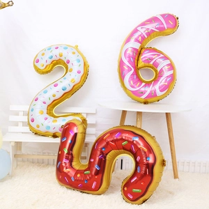 Ballons chiffres de 32 pouces thème donut avec glaçage pour décoration d'anniversaire