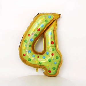 Ballon chiffre 4 doré de 32 pouces avec motif donut pour décoration de fête d'anniversaire