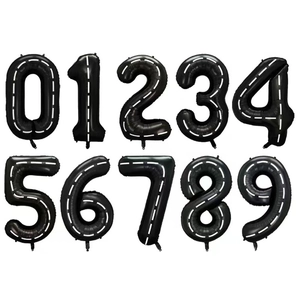 Large Black Number Foil Balloon Racing Track Style Road Path Dotted Line Aluminum Foil Balloon For Birthday Party Decoration