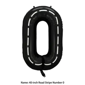 40-inch black number 0 racing track style aluminum foil balloon for birthday party decor