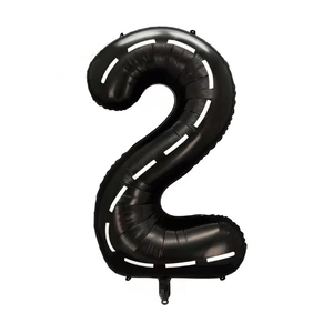 40-inch black number 2 foil balloon with white racing track lines for birthday party decor