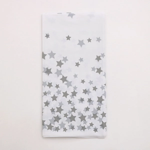 Thickened rectangular party tablecloth with grey star print on white background