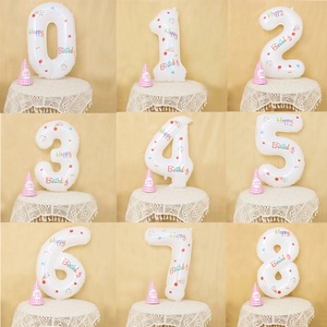White Number Balloon Aluminum Foil Happy Birthday Letter Print Mylar Balloon For Birthday Party Celebration Prop Decor