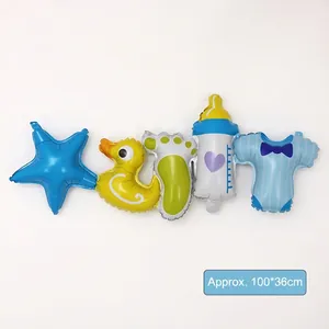 Detail of 100x36cm blue bear and baby shower foil balloon set for party decor