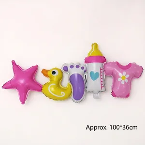 Detail of baby shower foil balloon set with pink onesie and duckling, size 100*36cm
