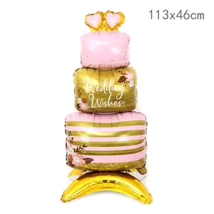Inflatable multilayer wedding cake balloon with cloud base and heart toppers 113x46cm