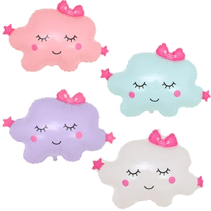 Mignons Ballons en Aluminium Nuage Visage Souriant Avec Décoration Étoile Nœud pour Fête d'Anniversaire Enfants Noël