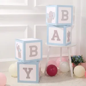 Blue and white BABY letter boxes with cute elephant design for baby shower party decor