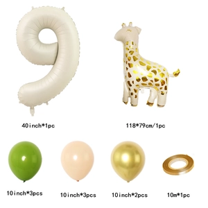Set compleanno foresta con numero 9 crema da 40 pollici e palloncino giraffa