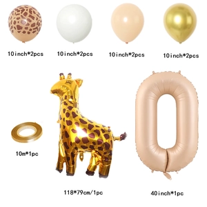 Set palloncini tema giraffa con numero zero e decorazioni color crema e caramello