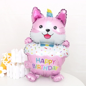 Ballon en aluminium de chien Corgi rose avec texte Happy Birthday pour décorations