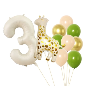Palloncino numero 3 beige da 40 pollici con giraffa in foil per festa di terzo compleanno