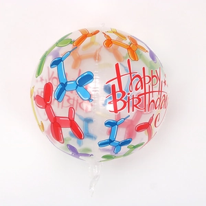 Ballon d'anniversaire transparent avec motifs chiots colorés et texte Happy Birthday