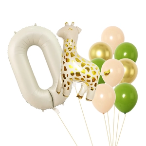 Combinazione Palloncini Compleanno Tema Giraffa Grandi Palloncini in Alluminio Numero Crema Caramello Lattice Animali Foresta Decorazione Bambini