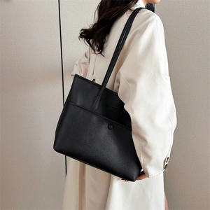 Große schwarze Shopper-Tasche aus Leder mit Lychee-Muster für Damen im Büro-Stil