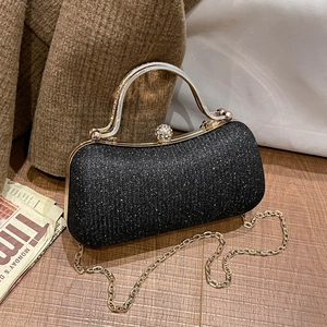Elegant Sequin Evening Clutch Bag For Women Sparkling Rhinestone Clasp Metal Handle Chain Shoulder Crossbody Banquet Party Handbag