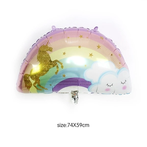 Rainbow bridge foil balloon with golden glitter unicorn and cloud for birthday party decoration