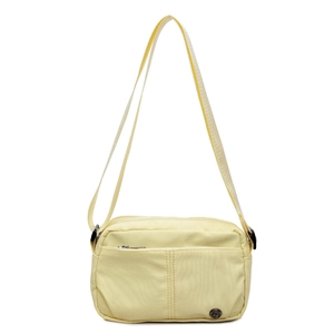 Lightweight lemon yellow nylon crossbody bag with adjustable strap and multiple zip pockets