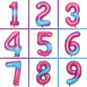 Macro detail of rainbow gradient number foil balloon with white stars for birthdays