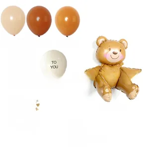Detail set of teddy bear foil balloon with latex balloons and Happy Birthday stickers