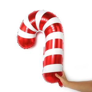 Large candy cane foil balloon with red and white stripes for Christmas party decoration