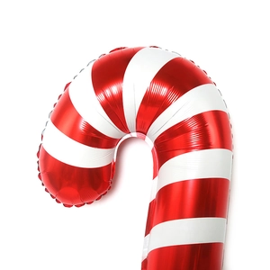 Red and white striped candy cane foil balloon for festive Christmas party decorations