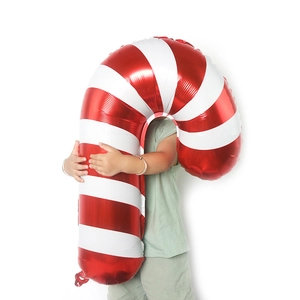 Festive Red White Striped Candy Cane Aluminum Foil Balloon Christmas New Year Party Decoration Inflatable J Shape Balloon Ornament