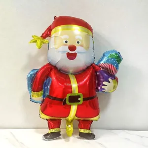 Large Santa Claus Foil Balloon With Gift Box Shape For Christmas New Year Party Decoration Inflatable Mylar Balloon Festive