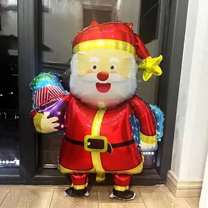 Large Santa Claus foil balloon with colorful gift patterns for Christmas party decor